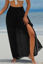 Shirred High Waist Chiffon Split Beach Maxi Skirt