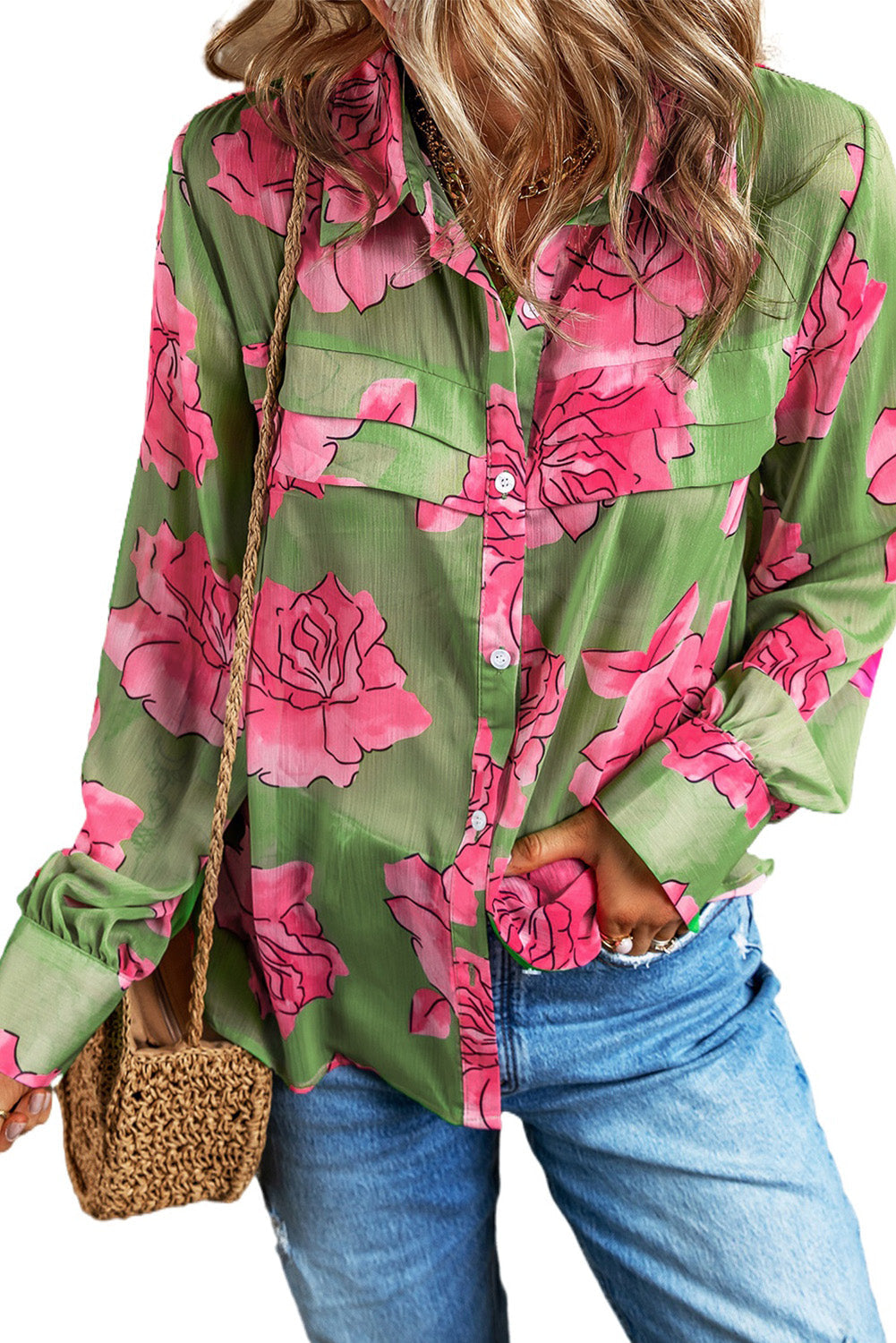 Floral Print Pleated Detail Puff Sleeve Shirt