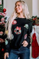 Sequined Christmas Graphic Pullover Sweatshirt