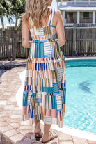 Mix Striped Wide Straps Smocked Tiered Maxi Dress