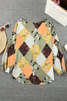 Square Neck Mixed Print Blouse