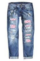 Sky Blue Valentines Day Heart Patchwork Jeans