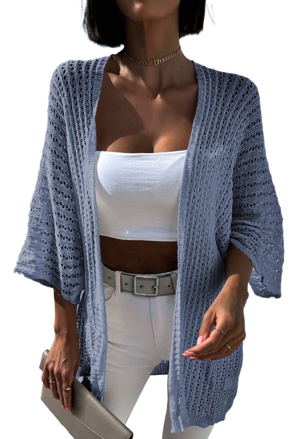 Hollow-out Bracelet Sleeve Knit Cardigan