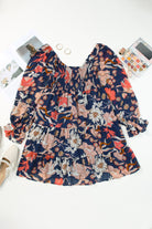 Floral Tiered Long Puff Sleeve Mini Dress