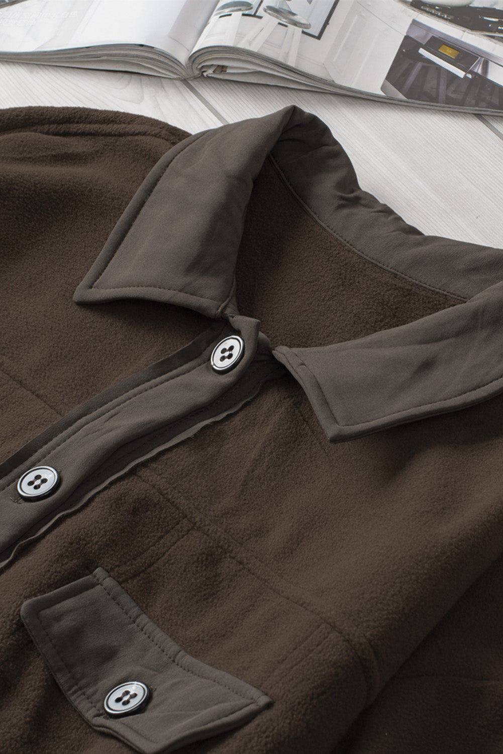 Brown Turn Down Collar Buttoned Shirt Jacket