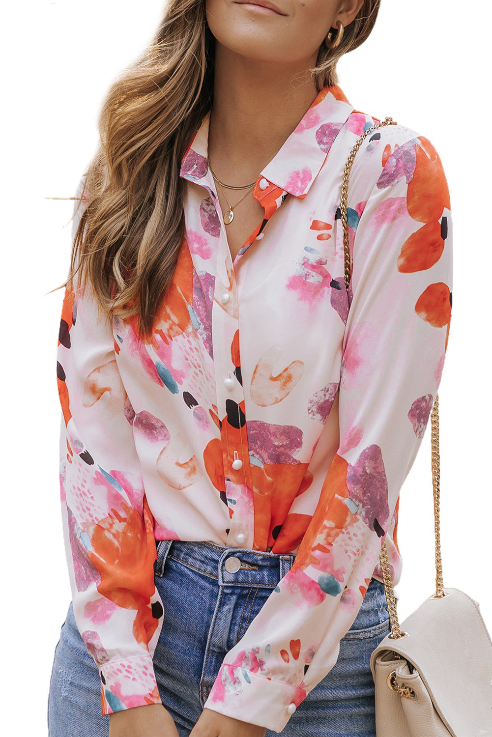 Abstract Print Long Sleeve Button-Down Shirt