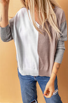 Apricot V-neck Color Block Loose Sweater