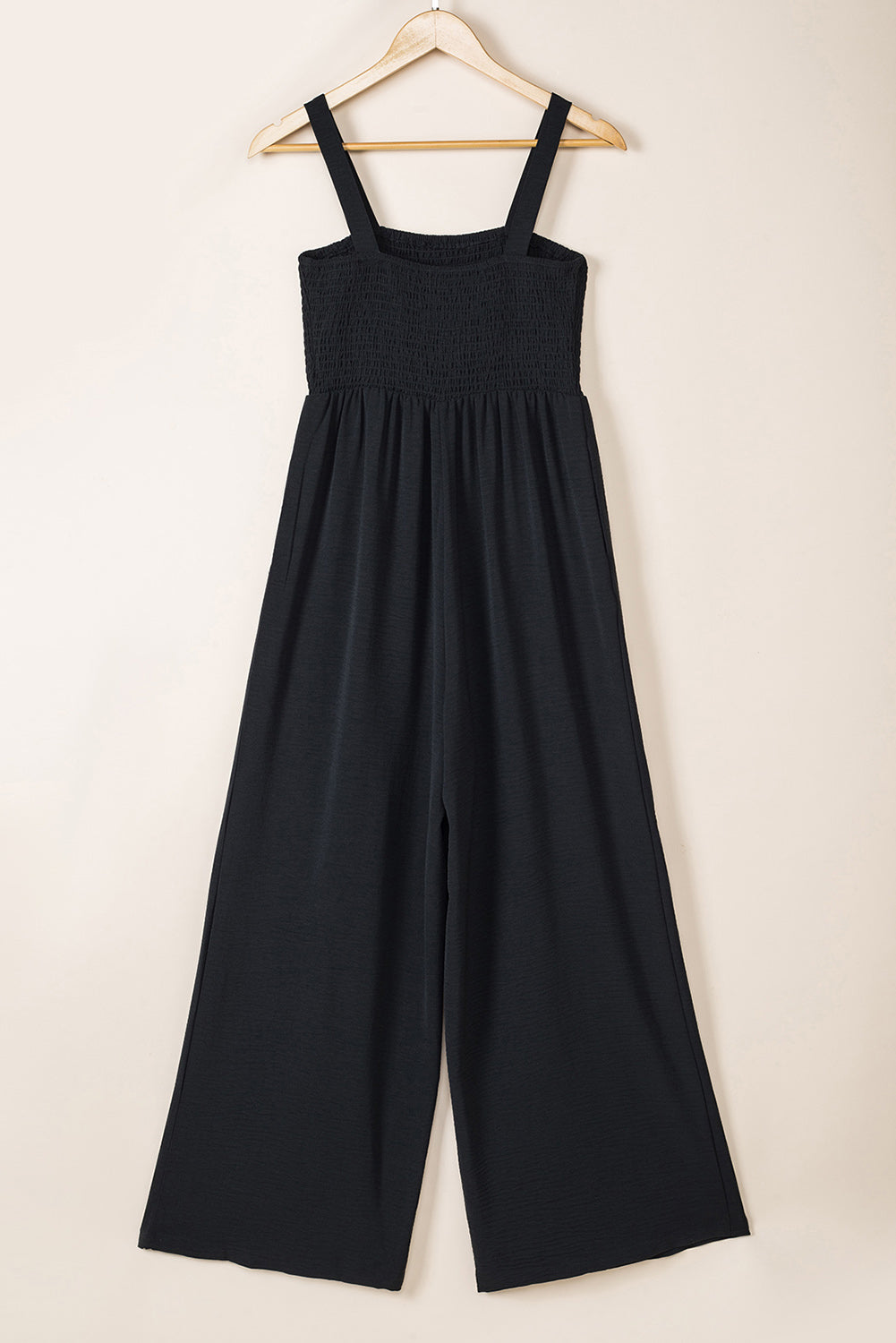 Smocked Sleeveless Wide Leg Jumpsuit with Pockets