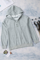 Grey Casual Solid Color Lace-up Hoodie