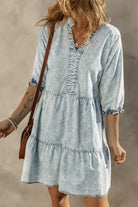 Acid Wash Retro Half Sleeve Flared Denim Dress