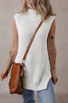 Turtleneck Knitted Slit Hem Sweater Vest