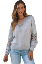 Hollowed Lace Splicing V Neck Loose Sweater