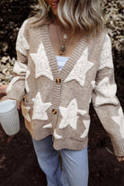 Sherpa Star Pattern Textured Sweater Cardigan with Pockets