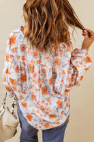 Split V Neck Floral Print Dolman Blouse