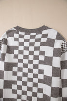 Checkered Print Drop Shoulder Round Neck Sweater