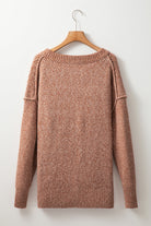 Loose Eyelet V Neck Drop Shoulder Sweater