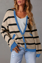 Colorblock Drop Shoulder Buttoned Loose Cardigan