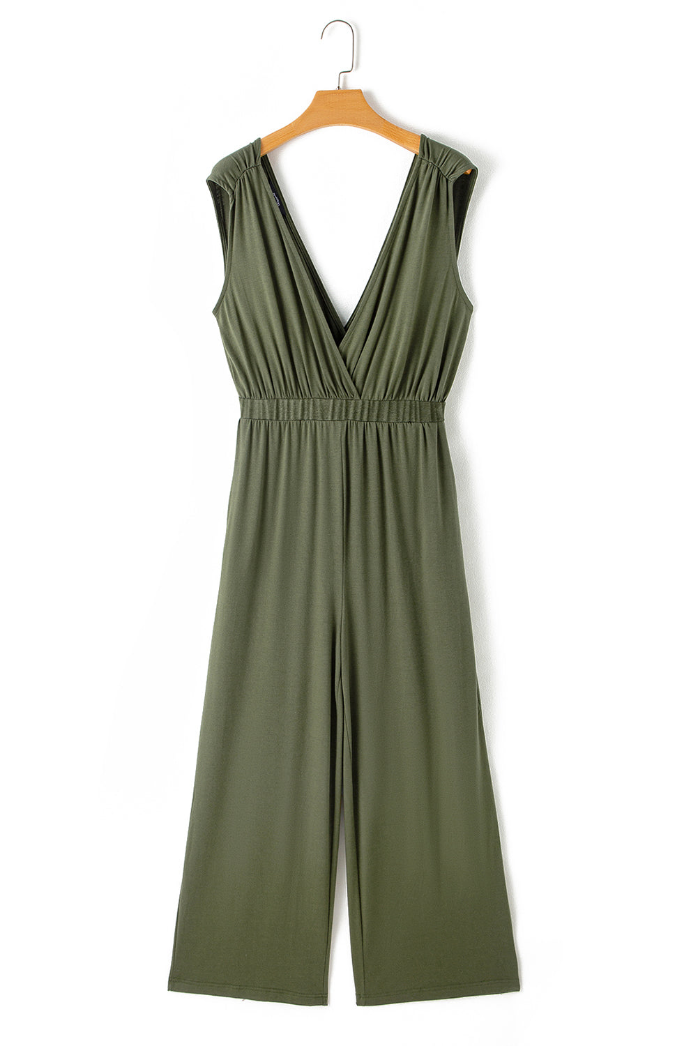 Deep V Pleated Crisscross Wide Leg Backless Jumpsuit