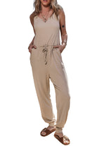 Drawstring Pockets Notched Neck Sleeveless Jogger Jumpsuit