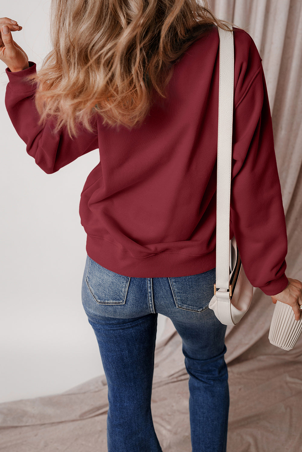 Solid Fleece Lined Drop Shoulder Terry Sweatshirt