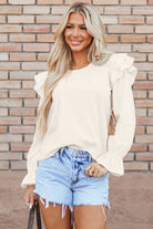 Ruffled Flounce Sleeve Corduroy Blouse