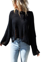 Black Distressed Boxy Fit Crop Knit Sweater