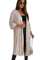 Sequin 3/4 Sleeve Open Front Duster Kimono