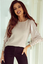 Buttoned Cuffs Shiny Puff Sleeves Top