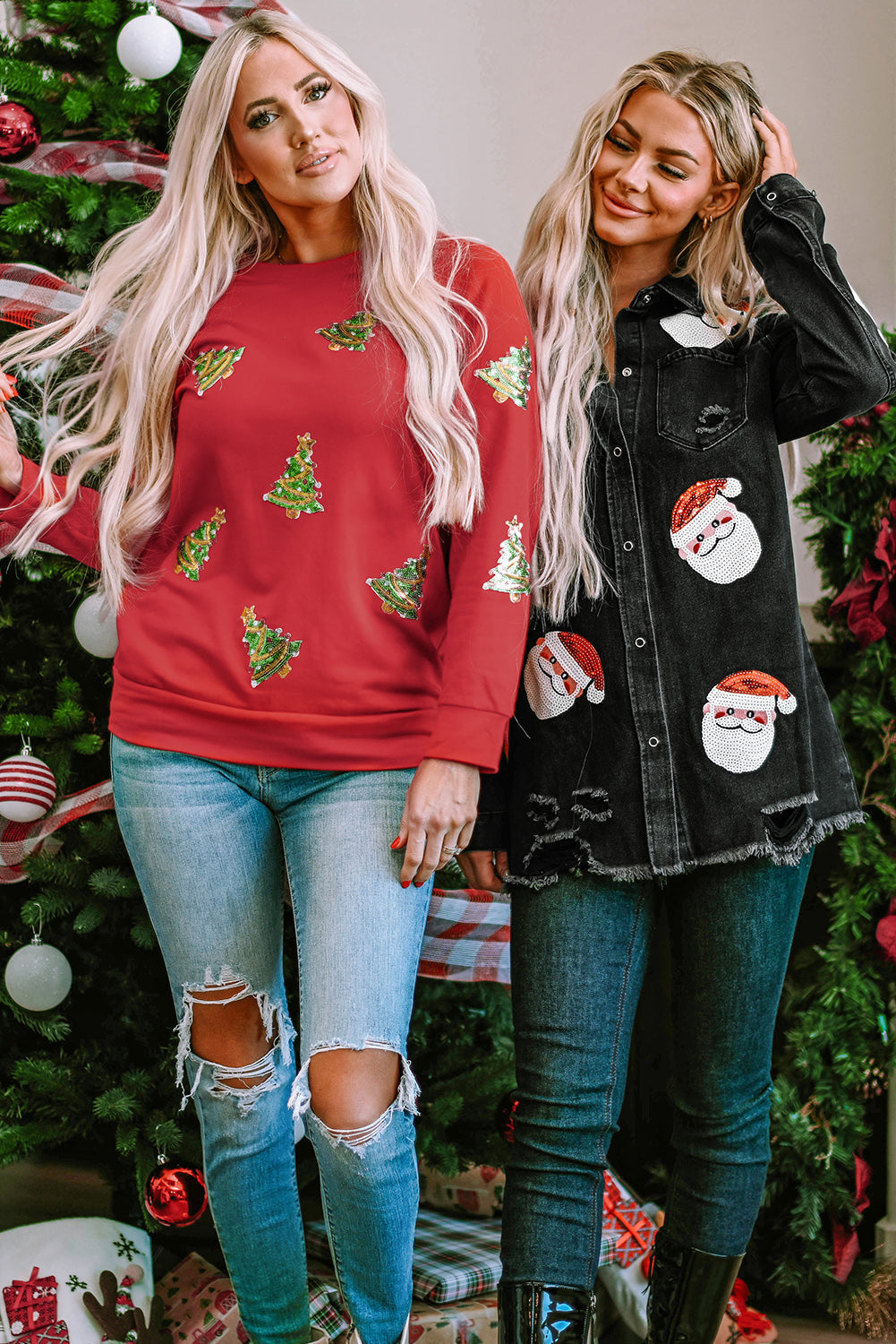 Sequined Christmas Tree Raglan Sleeve Sweatshirt