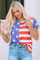 Stripe American Flag Print Distressed Crew Neck T Shirt