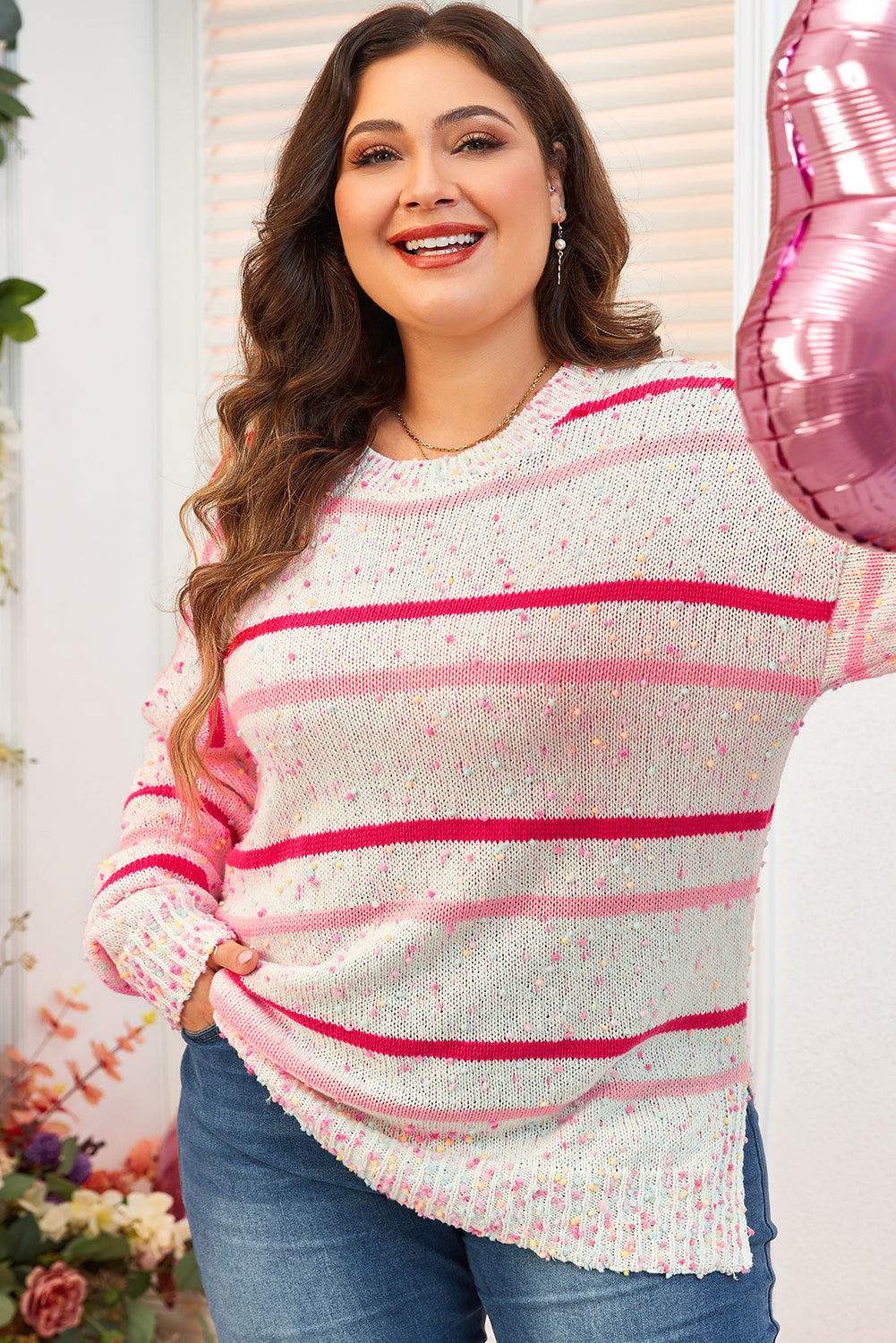 Drop Shoulder Side Split Plus Size Sweater