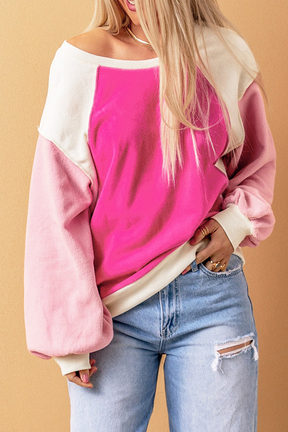 Colorblock Long Sleeve Pullover Fleece Sweatshirt