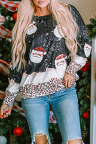 Leopard Sequined Santa Claus Graphic Sweatshirt