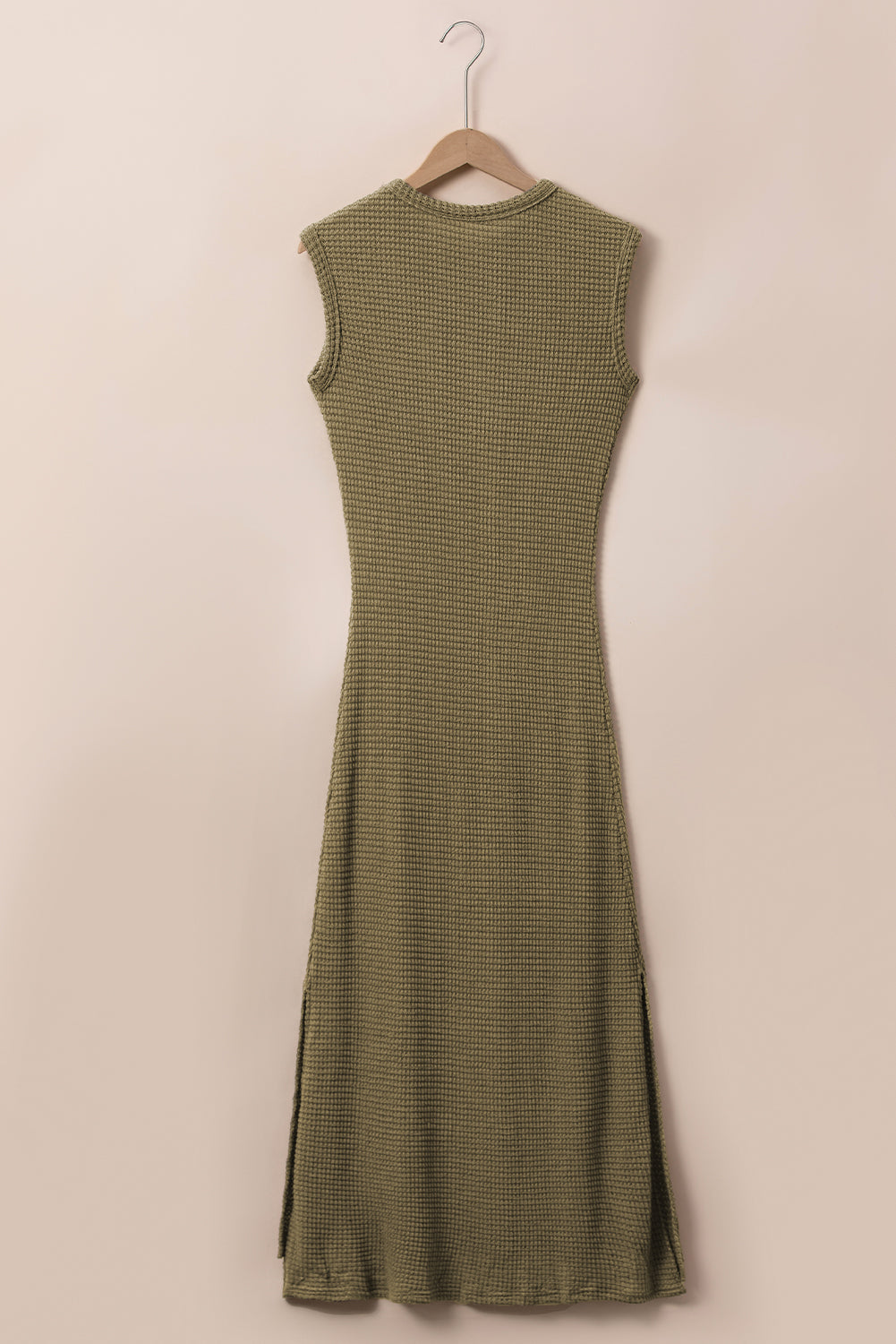 Waffle Knit Sleeveless Long Dress with Slits