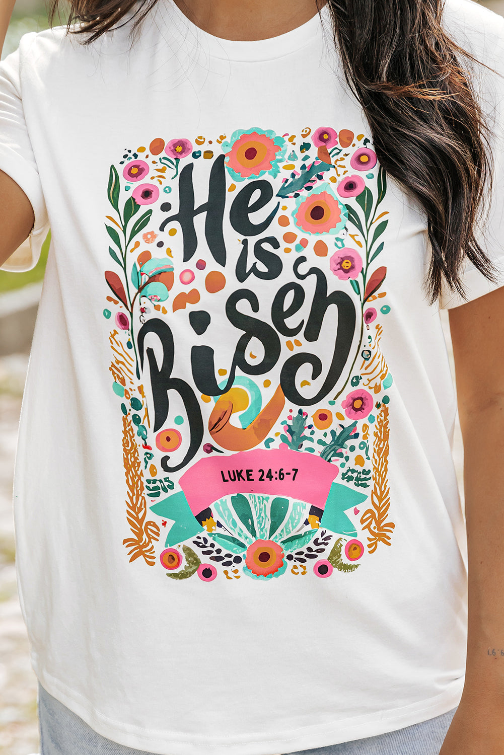 Risen Floral Print Round Neck T Shirt