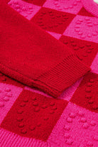 Checkered Pattern Heart Detail Textured Sweater