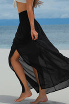 Shirred High Waist Chiffon Split Beach Maxi Skirt