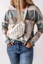 Color Block Ribbed Long Sleeve Top with Pocket