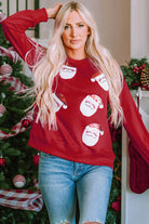 Fiery Red Santa Claus Sequin Graphic Sweatshirt