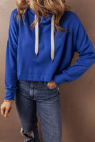 Solid Drop Shoulder Drawstring Cropped Hoodie