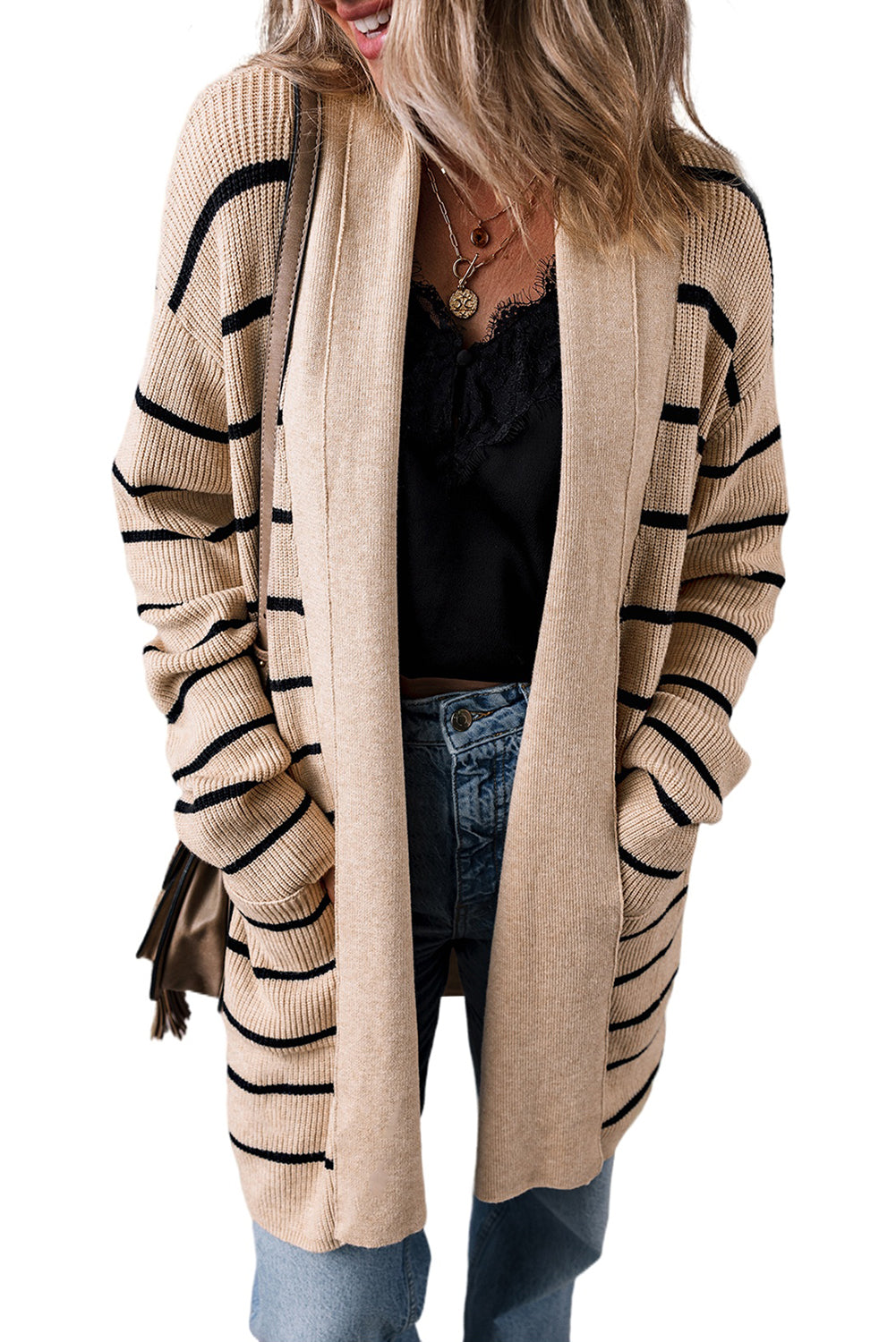 Shawl Neckline Open Cardigan with Pockets