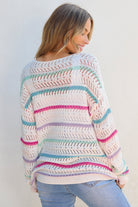 Striped Hollowed Crochet Loose Fit Sweater