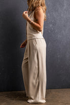 Elastic Waist Pleated Wide Leg Pants