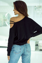 Asymmetric Strappy Cold Shoulder Long Sleeve Top