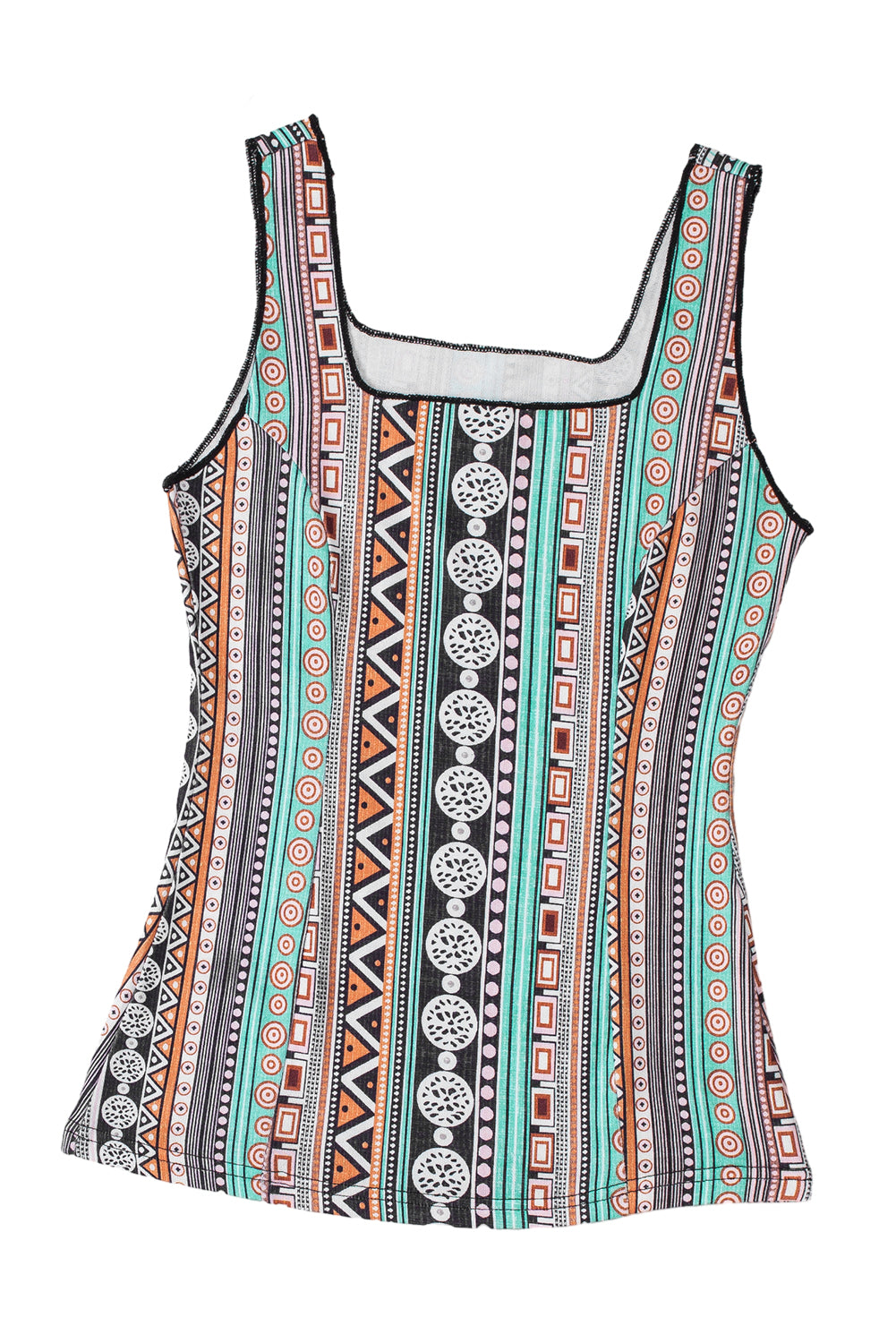 Western Geo Printed Square Neck Tank Top