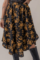 Elastic Waist Button Decor Floral Ruffle Skirt