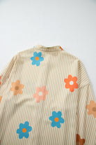 Flower Print Collared Button-up Loose Fit Shirt