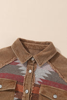 Western Pattern Patchwork Flap Pocket Shacket