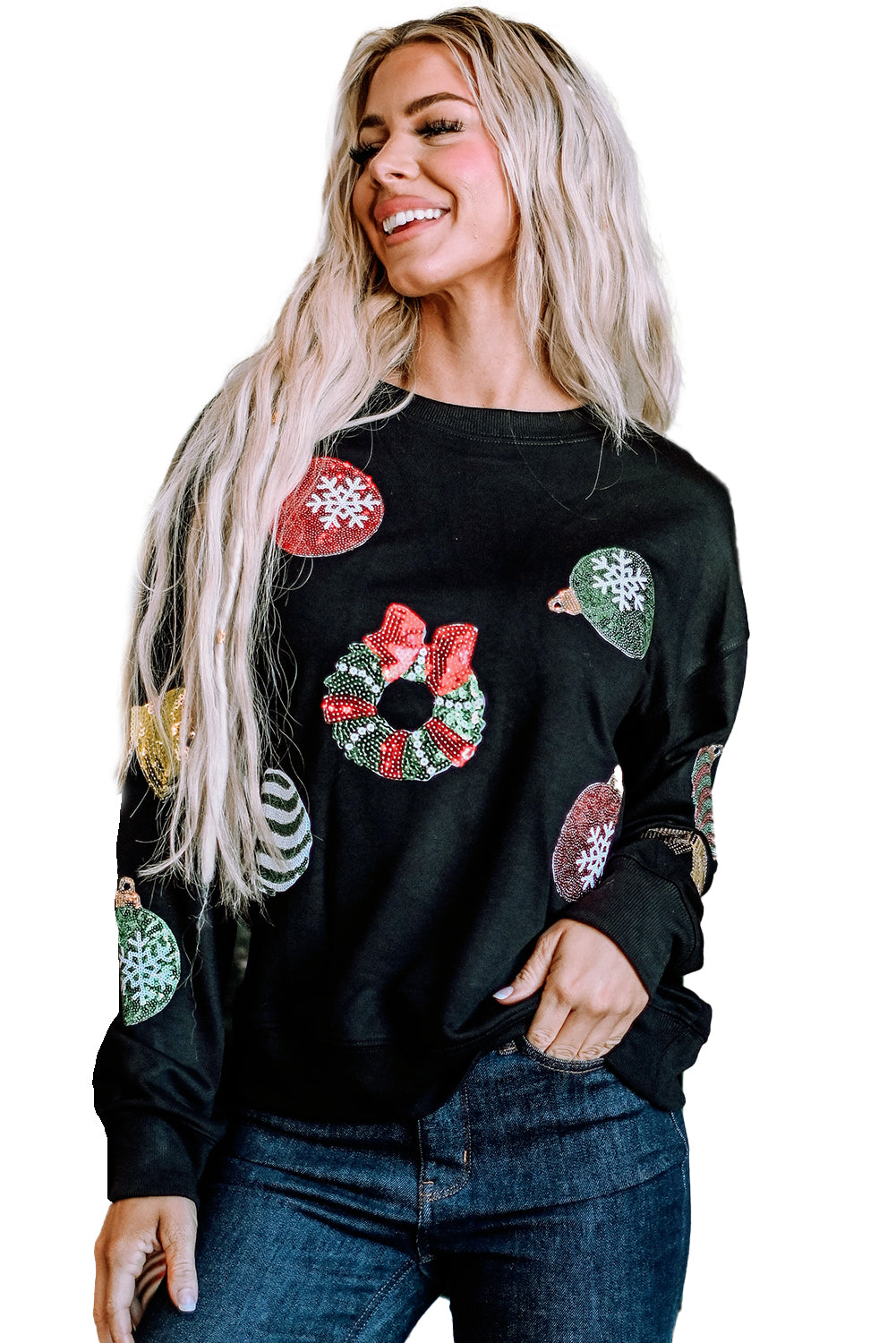 Sequined Christmas Graphic Pullover Sweatshirt