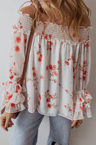 Floral Print Shirred Off Shoulder Ruffled Sleeve Blouse